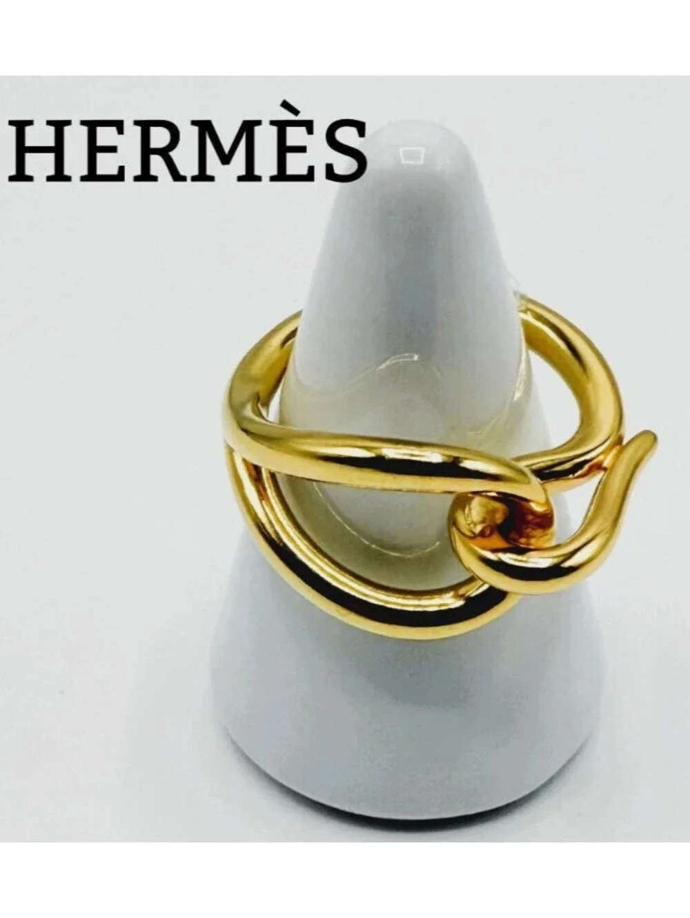 Near Mint! Hermes With Box!  Scarf Ring Jumbo Gold Metal Knot
